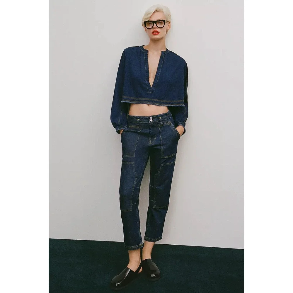 Pilcro anthropologie The Wanderer Mid-Rise Relaxed-Leg Jeans Size 29P Dark Wash